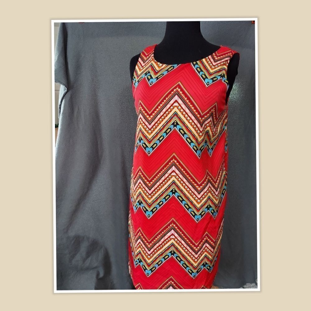 💕TCEC patterened sleevless dress size Large. Orange
